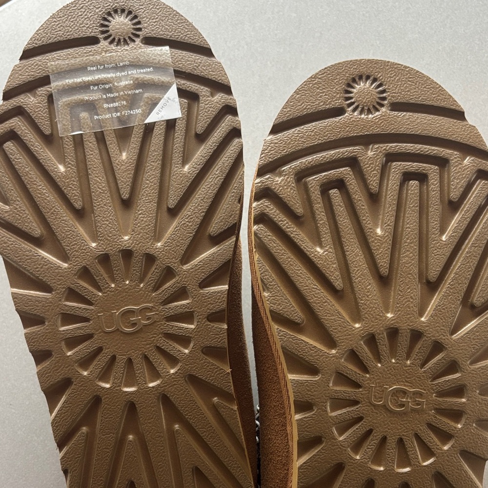 UGG Women's Chestnut/Tan Suede Shearling Slip-On Slippers - Picture 3 of 4